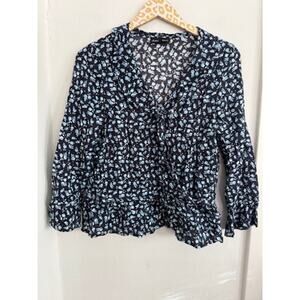 ALISON ANDREWS Women's Navy Floral Blouse | Size Medium